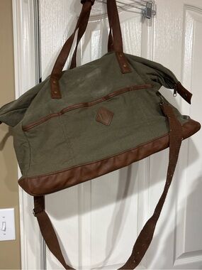 Merona Olive Canvas Duffel Bag with Brown Trim